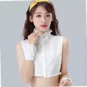 여성 플리츠 레이스 하이넥 페이크 카라 넥 케이프