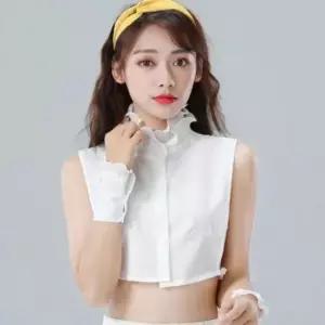 여성 플리츠 레이스 하이넥 페이크카라 넥 케이프