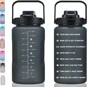 ST-YIBEN 64oz 대형 동기 부여 물병 타임 마커 누수 방지 및 BPA 프리 반 갤런 빨대 손잡이 트리탄