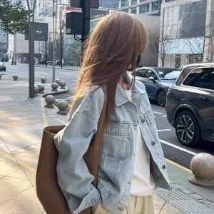 포뇨 여성 유러피안 워싱 면 빈티지 데님 봄가을 쇼트 긴팔 셔츠 OPH3