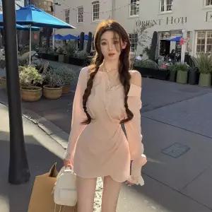 원피스 치마 레이스 패치 여자원피스 셔츠 허리조임 봄가을 오프숄더 긴팔 원템3