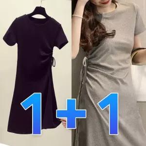 [라일리여성의류] Rly 1+1 셔링 반팔 원피스 데일리 라운드 미니 스