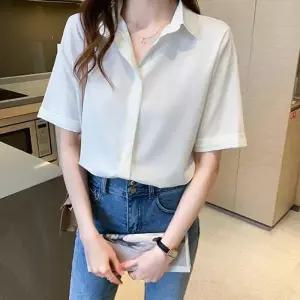 [라일리여성의류] Rly 5부 퍼프소매 무지 쉬폰셔츠