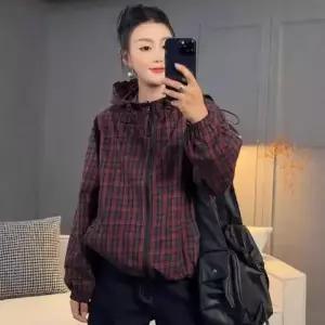 EAMT 여사친 캐주얼 점퍼 코트 야구 체크 리버시블 후드 EUNG1