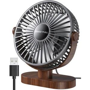 스위트풀 6.5인치 USB 소형 책상 선풍기, 3단 정숙한 휴대용 데스크탑 테이블 선풍기, 홈 오피스 자동차 야외 여행용 개인용 미니 선풍기(블랙 우드 그레인)