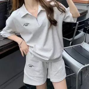 [텐바이텐][홍은]여자 반집업 홈웨어 카라 트레이닝 반바지 반팔 상하의 세트