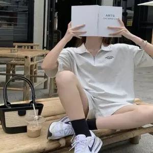 [텐바이텐][홍은]반팔 반집업 반바지 상하의 여자 카라티 트레이닝복