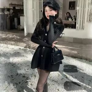 니트 스커트 원피스 여성 미니 가을 프렌치 브이넥 슬림핏 원픽3