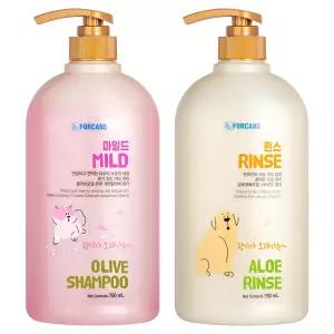 포켄스 알로에 강아지 샴푸 750ml + 강아지 린스 750ml 2종 세트