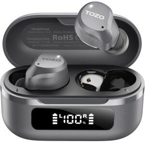 TOZO NC9 하이브리드 액티브 노이즈 캔슬링 무선 이어버드, 6 마이크 ENC 클리어 콜, IPX8 방수, 이어 블루투스 5.3 헤드폰 스테레오 베이스 이어버드 60H 플레이타임, LED 디스플레이 32 EQ 포함 APP