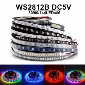 WS2812B IC 독립 제어 DC5V Led 조명 RGB 스트립 IP65 방수 스마트 픽셀 매직 라이트 블랙 화이트 PCB