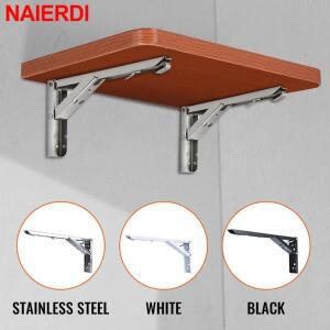 NAIERDI 2PCS 스테인레스 스틸 접이식 삼각형 브래킷 선반 지원 조절 홀더 벽 마운트 벤치 테이블