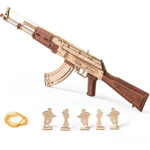 ROKR 3D 퍼즐 나무 퍼즐 모델 AK47 고무 밴드 슈터 빌딩 키트 DIY 목재 공예 남성 여성을 위한 멋진 장난감 취미 창의적인 조립 선물