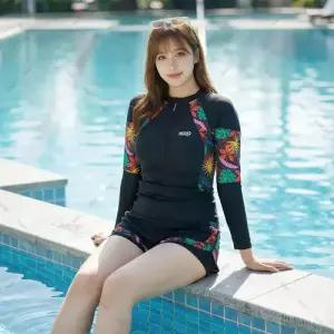 수피 여성용 래쉬가드 분리형 빅사이즈 슬림핏 긴팔 비치웨어 바캉스룩 수영복 보수적 JEN1