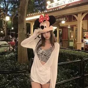 수피 여성용 온천 스트라이프 분리형 비치 블라우스 비치웨어 바캉스 수영복 홀터넥 바캉스룩 쓰리피스 JEN