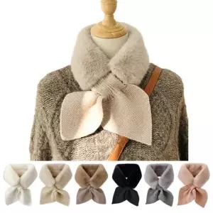 나프커 베이지 털 페이크퍼 목도리 넥워머 리본 고리 니트 겨울 머플러 방한 퍼목도리