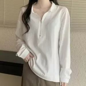 꾸안꾸 오버핏 카라 반집업 맨투맨 티셔츠 내추럴