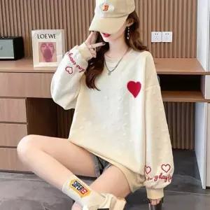 러빙유 엠보 오버핏 맨투맨 티셔츠 하트