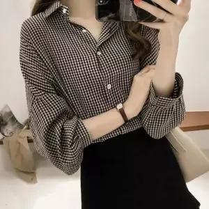 여성 봄 가을 가오리핏 체크셔츠 체크블라우스 2컬러