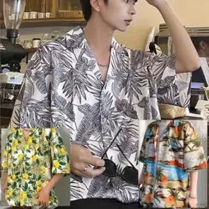 반팔 커플 셔츠 하와이안 남방 프린트 반팔 루즈핏 셔츠