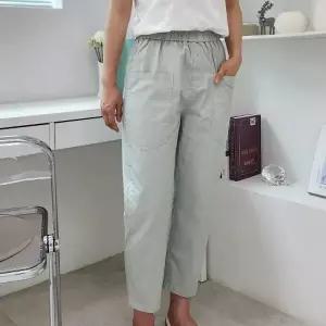 여성 여름 빅포켓 배기핏 파스텔 밴딩 와이드 면 바지_5