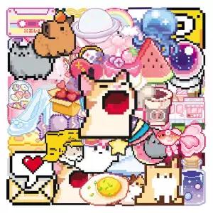 50개 귀여운 픽셀 게임 스티커 카와이 소녀 고양이 DIY 스크랩북킹 전화기 수하물 스케이트보드 방수 데칼