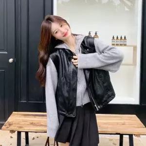 여친 블랙 빈티지 가을 조끼 시크하고PU가죽 기관차 상의 KS3