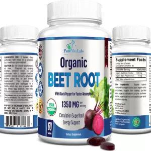 YOMBYVITE 비트 뿌리 분말 정제 - 1350mg 블랙 페퍼 포함 에너지와 체력을 위한 산화질소 증가 60정
