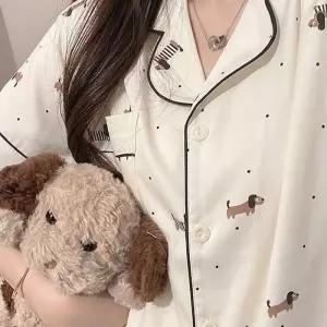 [라일리여성언더웨어] Rly 강아지 무늬 프린팅 반팔 여름 얇은 학생 잠옷