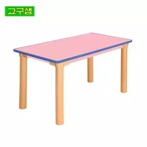 활동 테이블 핑크 사각 상판 원목 다리 안전 모서리 유치원 학습용 책상