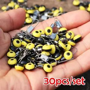 30 개/대 낚시 플로트 Bobber 중지 공간 콩 커넥터 바다 바닷물 도구 장비 플라스틱 금속 새로운 세트
