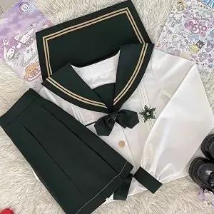 [교복몰]고품질 TBZ 옐로우 두줄라인 다크그린 마린 세라복 프레피룩 긴팔 교복코스프레 세라복 교복 WFM3