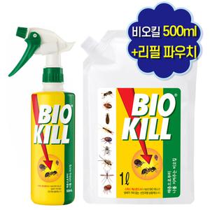 비오킬 500ml + 리필파우치 1L 1리터 / 뿌리파리 먼지다듬이 빈대 진드기 날파리 좀벌레 해충퇴치제
