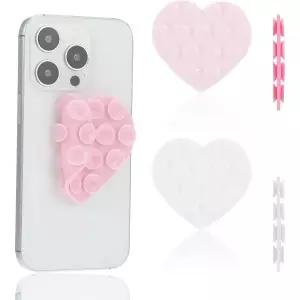 팝소켓 홀더 톡스마트 스마트폰 2PCS 하트 석션 휴대폰 그립 실리콘 케이스 컵 양면 거울 유리 등 핑크 투