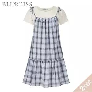 [블루레이스] [2SET]체크 미니 원피스+티셔츠_B6M1OP3181