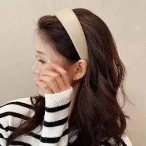 와이드 인조 가죽머리띠 레더 무지 쿠션 넓은 머리띠