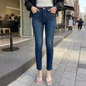 쿨 슬림일자스키니 여름 하우룩 밴딩 린넨 일자핏 스키니 데님 크롭