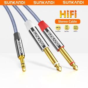 SUNKANDI 18  14 오디오 케이블 PC 홈 스테레오 시스템용 3.5mm TRS 듀얼 6.35mm 모노 Y 분배기 코드 어댑