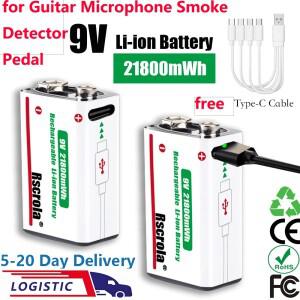 Rscrola 21800mWh 9V 리튬 충전식 배터리 (USB 케이블 포함) 기타 액티브 픽업, 베이스, 무선 마이크, 페달