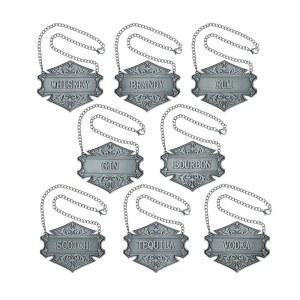 8PCS 주류 디캔터 태그 - 진, 보드카, 버번, 위스키, 브랜디, 럼, 스카치, 데킬라 / 조절 가능한 체인 병 라벨 실버