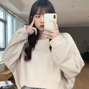 티셔츠 숏 여자 라운드넥 맨투맨 크롭 기장 무지