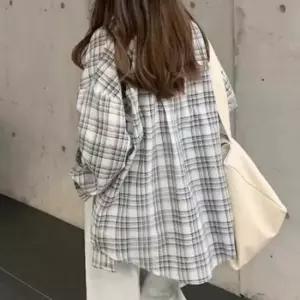 데일리 박시핏 체크 셔츠 내추럴 롱셔츠 오버핏