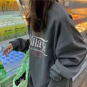 여자맨투맨 기모 박스 맨투맨 오버핏 긴 팔 티 셔츠 챠콜