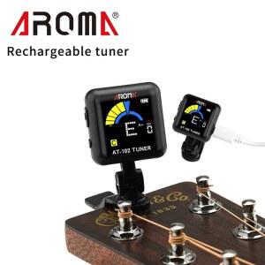 기타조율기 튜닝기 튜너 AROMA AT102 충전식 클립형 기타 내장 우쿨렐레용 USB 케이블 배터리 베이스 컬러 스크린 크로매틱