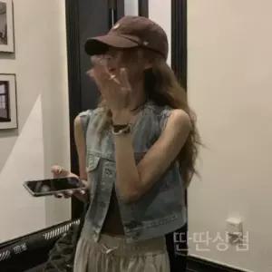 노카라데님조끼 진청 나시 민소매 빈티지 청조끼 크롭 데님조끼 연청 여름 캐주얼 데님 봄 여성 숏