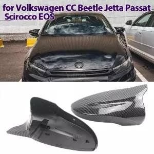 탄소 섬유 스타일 블랙 백미러 커버 캡 VW JETTA MK6 폭스바겐 파사트 B7 Scirocco Beetle CC Eos 교체용