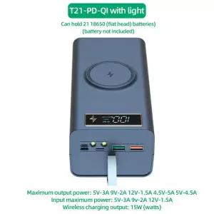 T21 21x18650 손전등 배터리 충전기 상자 보조베터리 홀더 DIY 쉘 케이스 듀얼 USB 18650 보관 정리