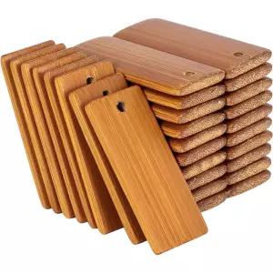 50개 천연 나무 블랭크 45x20mm 대나무 태그 열쇠고리 링용 각인 미완성