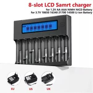 PALO 4-8 슬롯 LCD Samrt 충전기 3.7V 18650 16340 21700 14500 리튬 이온 원통 배터리 1.2V AA AAA NIMH NICD
