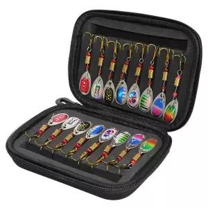 16pcs 금속 회 전자 미끼 낚시 가방과 파이크베이스 송어 대 한 인공 SpinnerBait